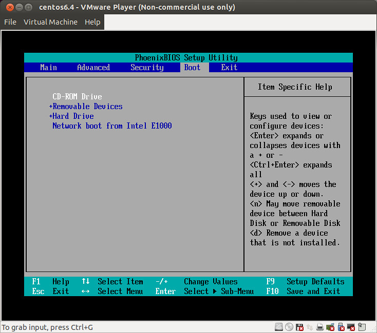 BIOS boot order screen
